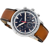 Fossil Goodwin Chronograph Blue Dial Brown Leather Strap Watch for Men - FS5414