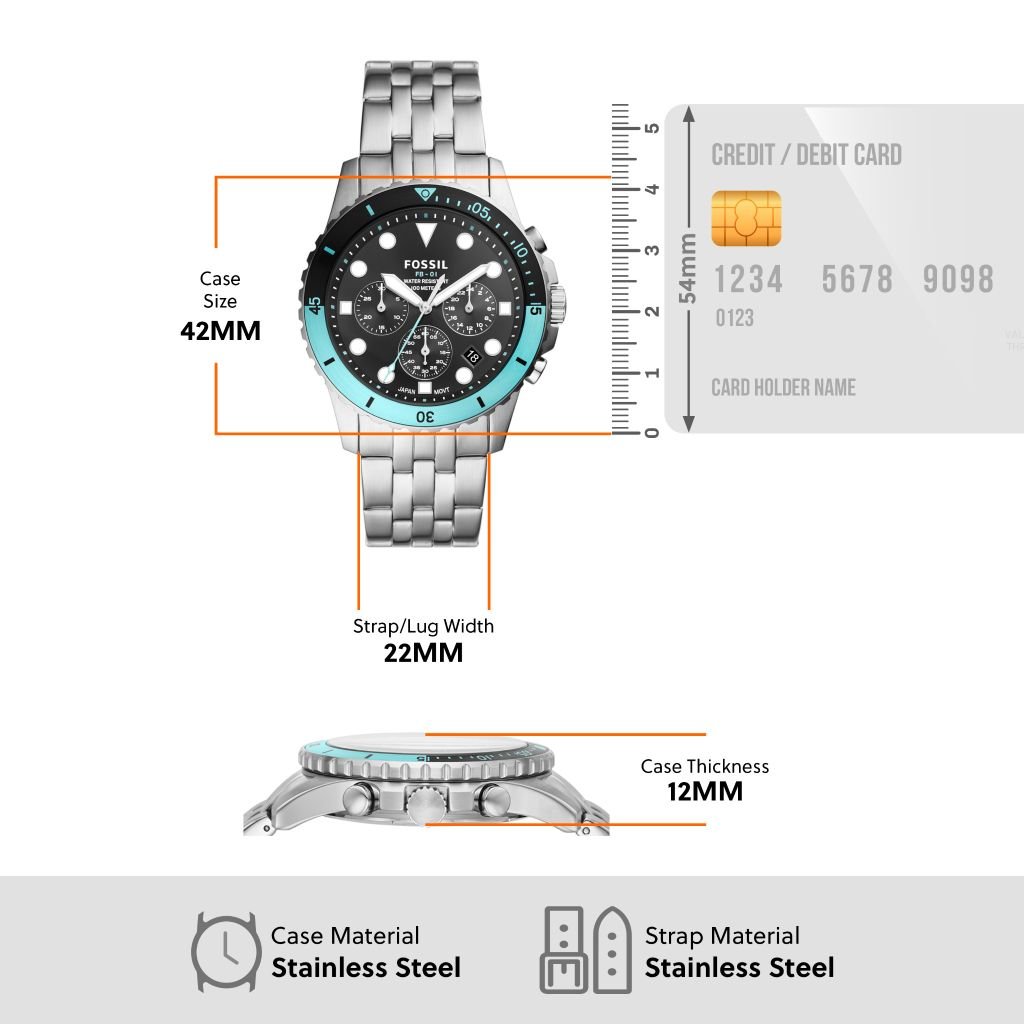 Fossil FS5827 FB-01 Chronograph Men’s Watch – Black Dial with Silver Steel Strap