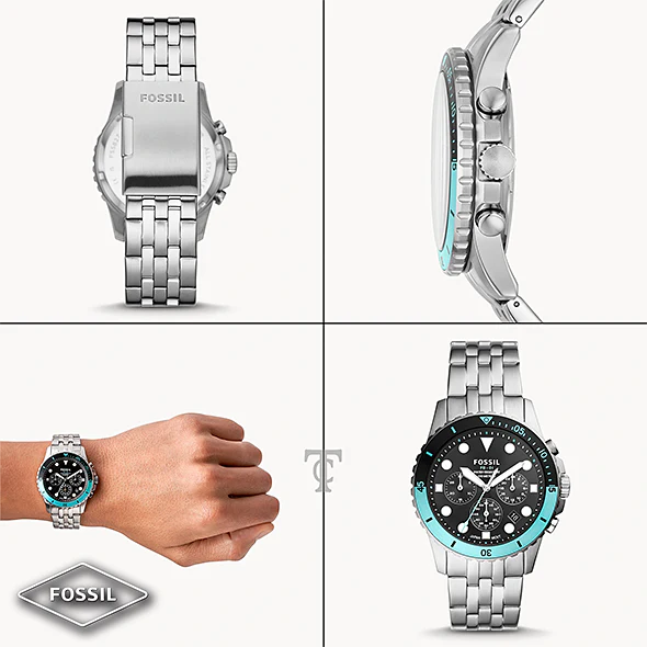 Fossil FS5827 FB-01 Chronograph Men’s Watch – Black Dial with Silver Steel Strap