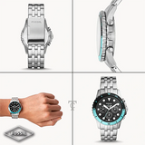 Fossil FS5827 FB-01 Chronograph Men’s Watch – Black Dial with Silver Steel Strap