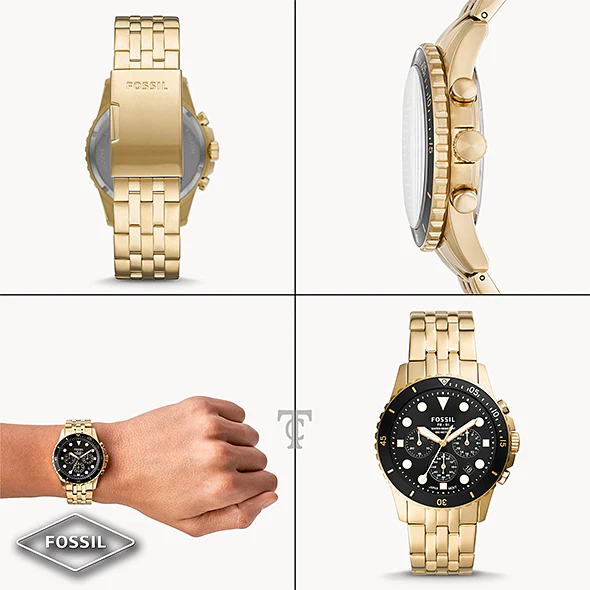 Fossil FS5836 FB-01 Chronograph Men’s Watch – Black Dial with Gold Steel Strap