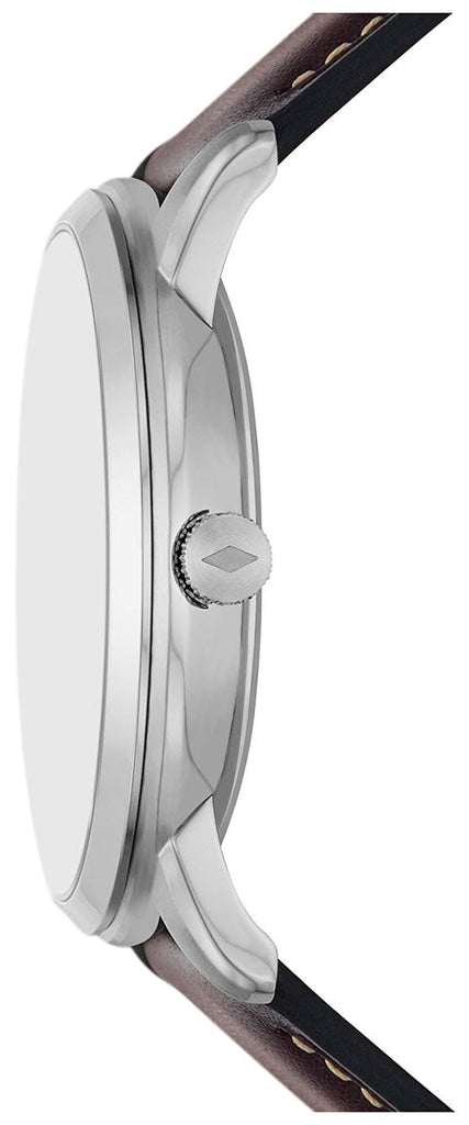 Fossil Neutra Minimalist Moonphase Silver Dial Brown Leather Strap Watch for Men - FS5905