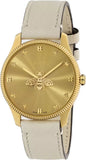 Gucci YA1264180 G-Timeless Quartz Women's Watch – Gold Dial & Beige Leather Strap