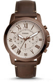 Fossil FS5344 Grant Chronograph Men's Watch – White Dial & Brown Leather Strap