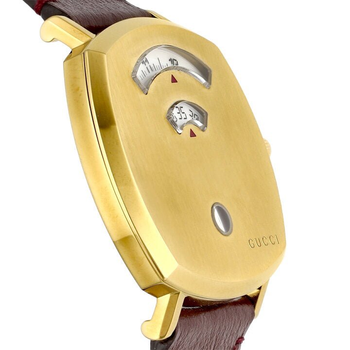 Gucci Grip Yellow Gold Dial Maroon Leather Strap Unisex Watch - YA157411