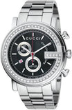 Gucci YA101324 G-Chrono Men's Watch – Black Dial with Diamonds & Silver Steel Bracelet