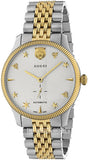 Gucci YA126356 G-Timeless Automatic Men's Watch – White Dial & Two-Tone Steel Bracelet