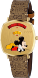 Gucci YA157420 Grip Disney Women's Watch – Mickey Mouse Gold Dial & Brown Leather Strap