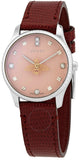 Gucci YA1265017 G-Timeless Quartz Women's Watch – Pink Dial with Diamonds & Red Leather Strap