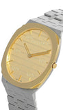 Gucci 25H Quartz Gold Dial Silver Steel Strap Watch for Men - YA163405