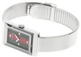 Gucci G Frame Red and Green Dial Silver Mesh Bracelet Watch For Women - YA147401
