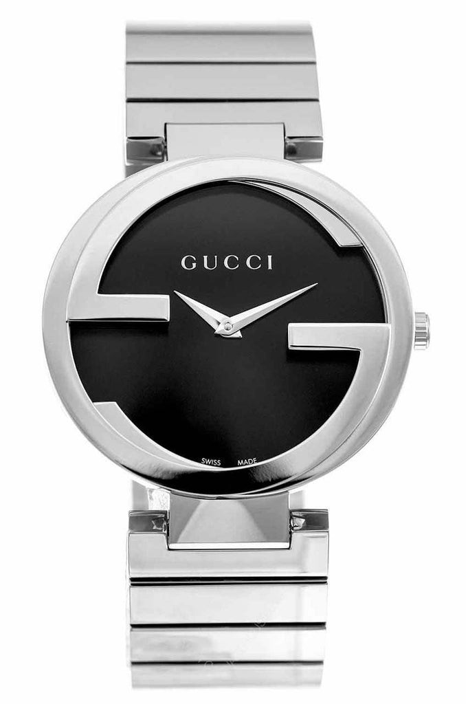 Gucci G Interlocking Black Dial Silver Steel Strap Watch For Women - YA133307