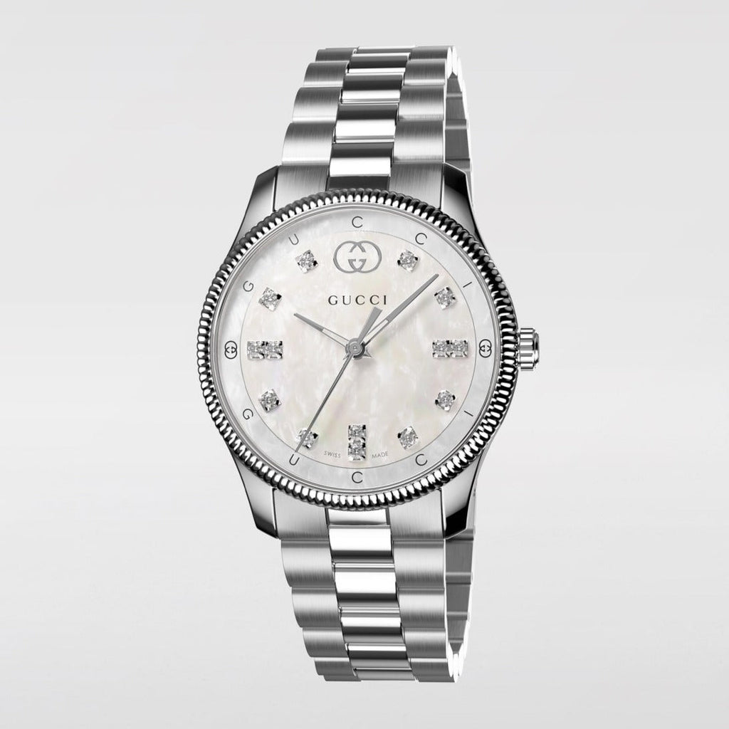 Gucci G Timeless Diamonds White Dial Silver Steel Strap Watch for Women - YA1265064