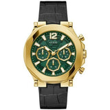 Guess Edge Chronograph Green Dial Black Leather Strap Watch For Men - GW0492G3