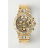 Guess Moonlight Multi Function Diamonds Gold Dial Gold Steel Strap Watch for Women - GW0320L2