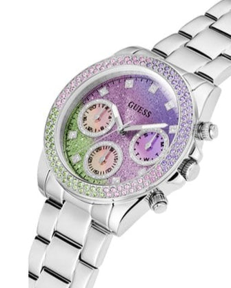 Guess Sol Chronograph Crystals Multicolor Dial Silver Steel Strap Watch For Women - GW0483L1