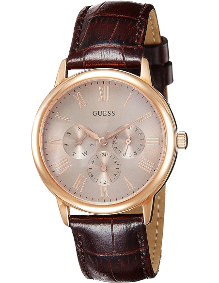 Guess Wafer Quartz Beige Dial Brown Leather Strap Watch For Men - W0496G1