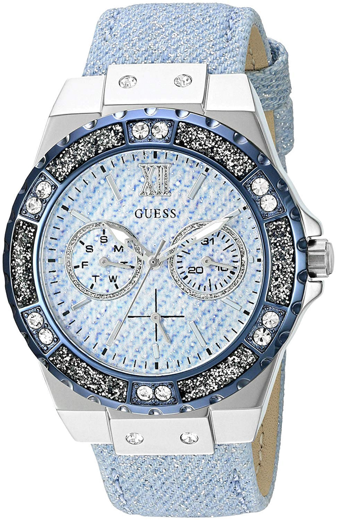 Guess Limelight Quartz Blue Dial Blue Leather Strap Watch For Men - W0775l1