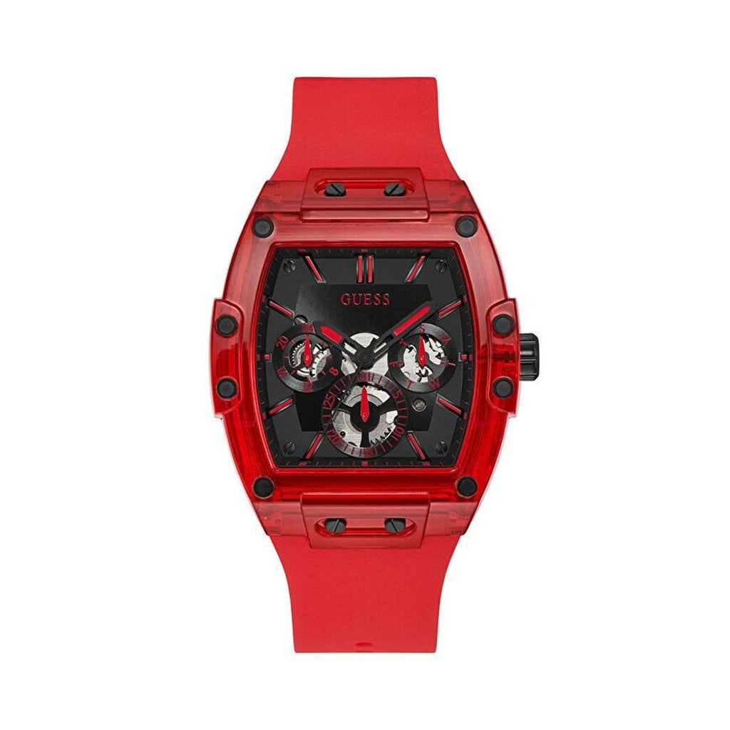Guess Phoenix Multifunction Black Dial Red Rubber Strap Watch for Men - GW0203G5
