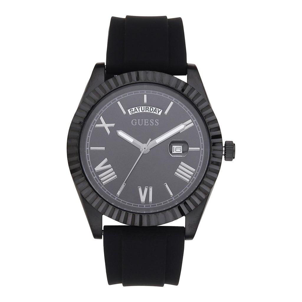Guess Connoisseur Black Dial Black Silicone Strap Watch For Men - GW0335G1