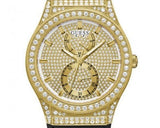 Guess Princess Crystals Gold Dial Black Silicone Strap Watch For Women - GW0439L2