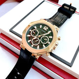 Guess Edge Chronograph Green Dial Black Leather Strap Watch For Men - GW0492G3