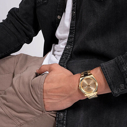 Guess Connoisseur Analog Gold Dial Gold Steel Strap Watch For Men - GW0542G2