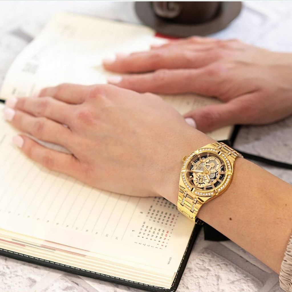 Guess Allara Quartz Gold Dial Gold Steel Strap Watch For Women - GW0604L2