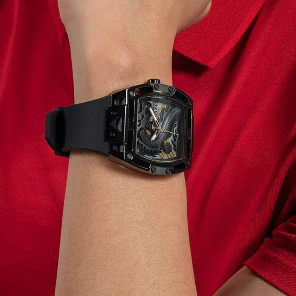 Guess Legend Analog Black Dial Black Rubber Strap Watch For Men - GW0648G1