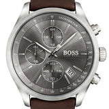 Hugo Boss Grand Prix Grey Dial Brown Leather Strap Watch for Men -  1513476