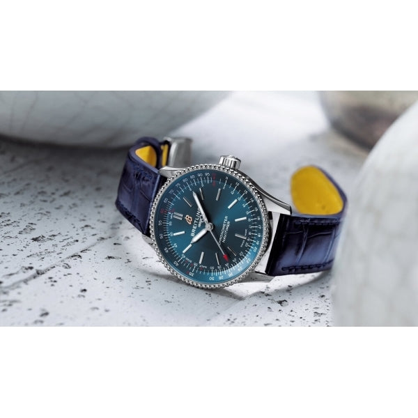 Breitling Navitimer Automatic 35 Blue Dial Blue Leather Strap Watch for Men - A17395161C1P1