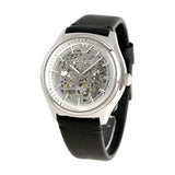 Emporio Armani Meccanico White Skeleton Dial Black Leather Strap Watch For Men - AR60003