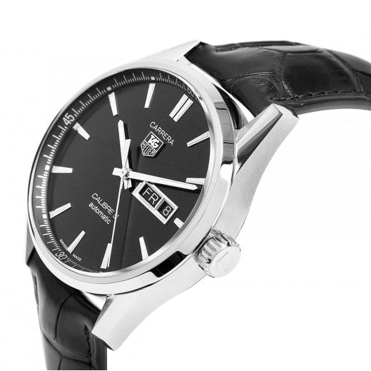 Tag Heuer Carrera Automatic 41mm Black Dial Black Leather Strap Watch for Men - WAR201A.FC6266