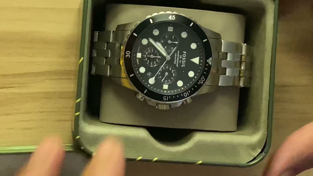 Fossil FS5837 FB-01 Chronograph Men’s Watch – Black Dial with Silver Steel Strap