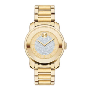 Movado Bold Pave Gold Dial Gold Steel Strap Watch For Women - 3600255