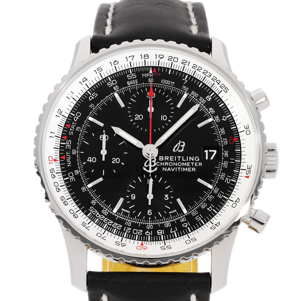 Breitling Navitimer 1 Chronograph 41mm Automatic Black Dial Black Leather Strap Mens Watch - A13324121B1P1