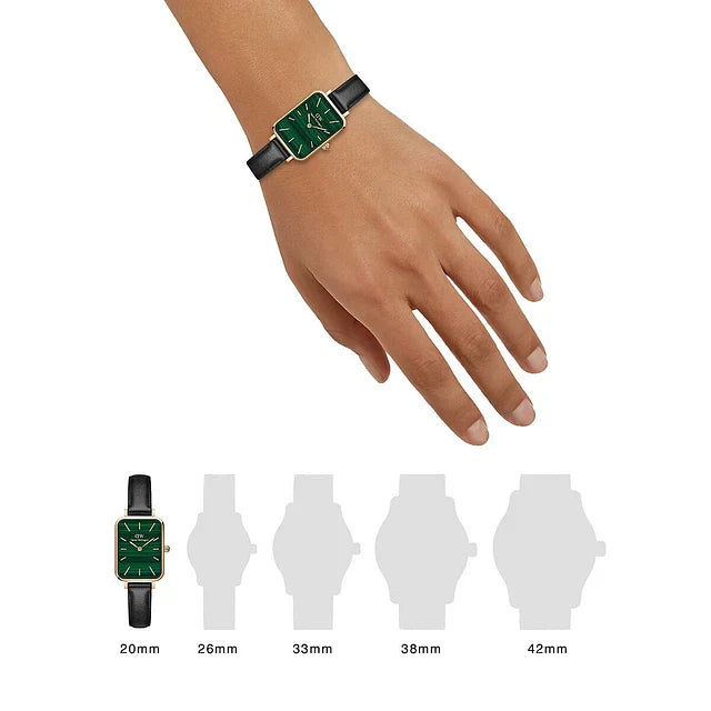Daniel Wellington DW00100439 Quadro Pressed Sheffield Women's Watch – Green Dial & Black Leather Strap