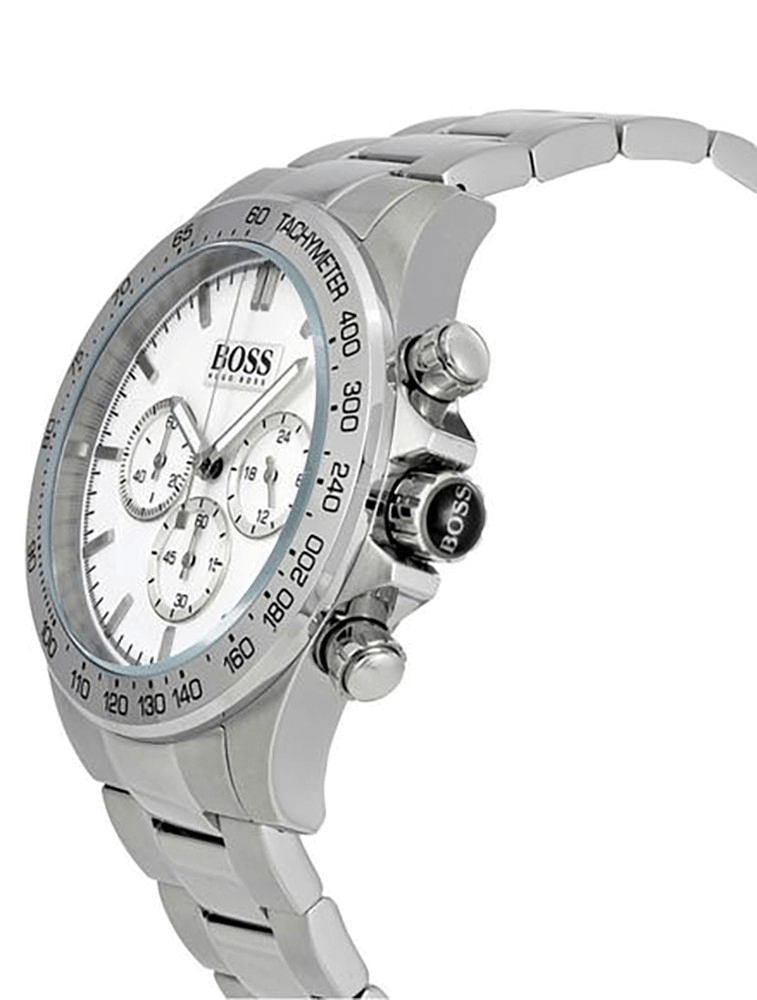 Hugo Boss Ikon Chronograph White Dial Silver Steel Strap Watch for Men - 1512962