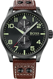 Hugo Boss 1513079 Aeroliner Maxx Men's Watch – Black Dial & Brown Leather Strap