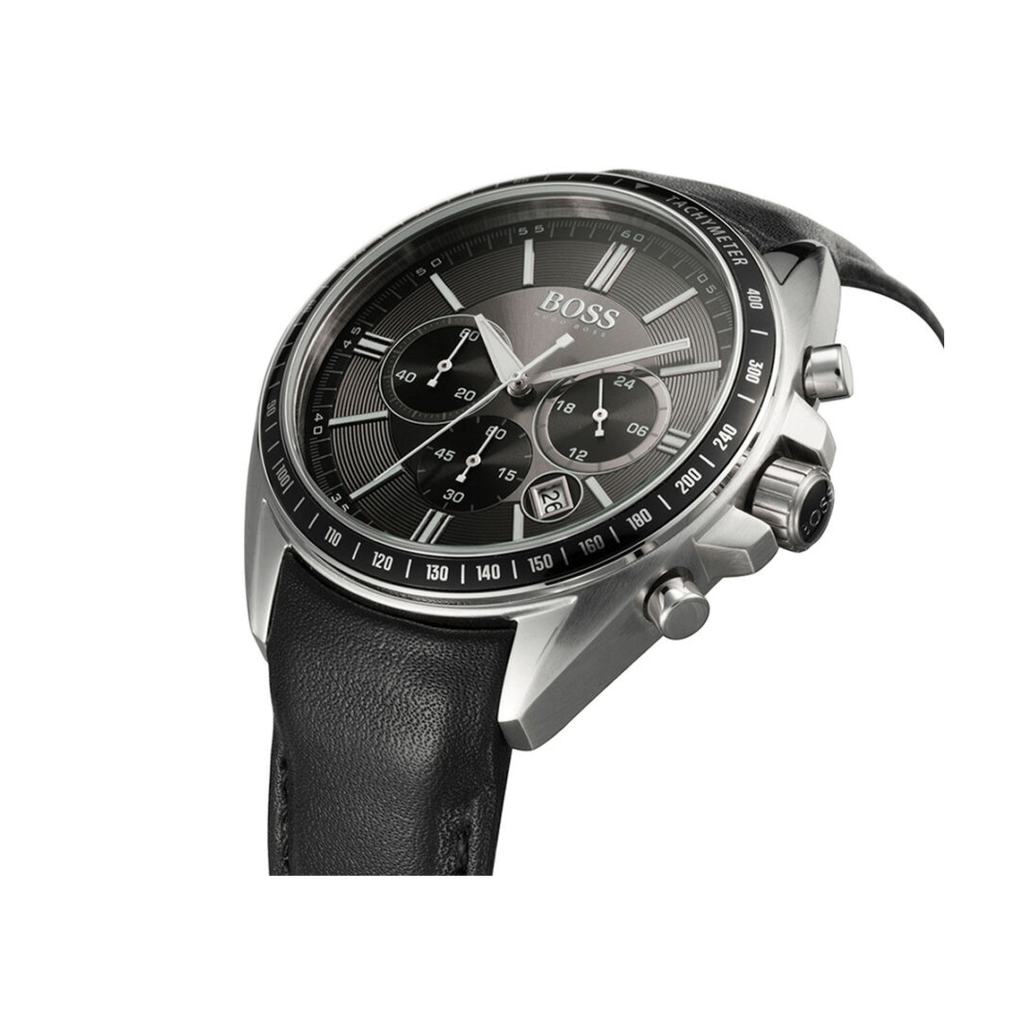 Hugo Boss Contemporary Sport Driver Black Dial Black Leather Strap Watch for Men - 1513085