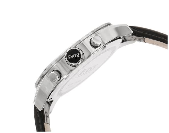 Hugo Boss Jet Black Dial Black Leather Strap Watch for Men - 1513279