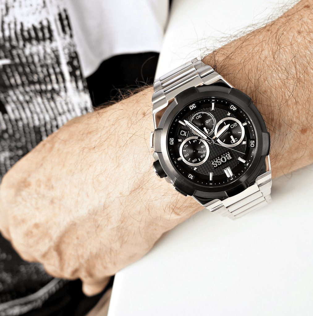 Hugo Boss Supernova Chronograph Black Dial Silver Steel Strap Watch for Men - 1513359