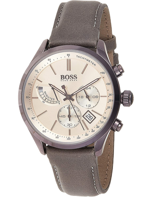 Hugo Boss Grand Prix Silver Dial Grey Leather Strap Watch for Men - 1513603
