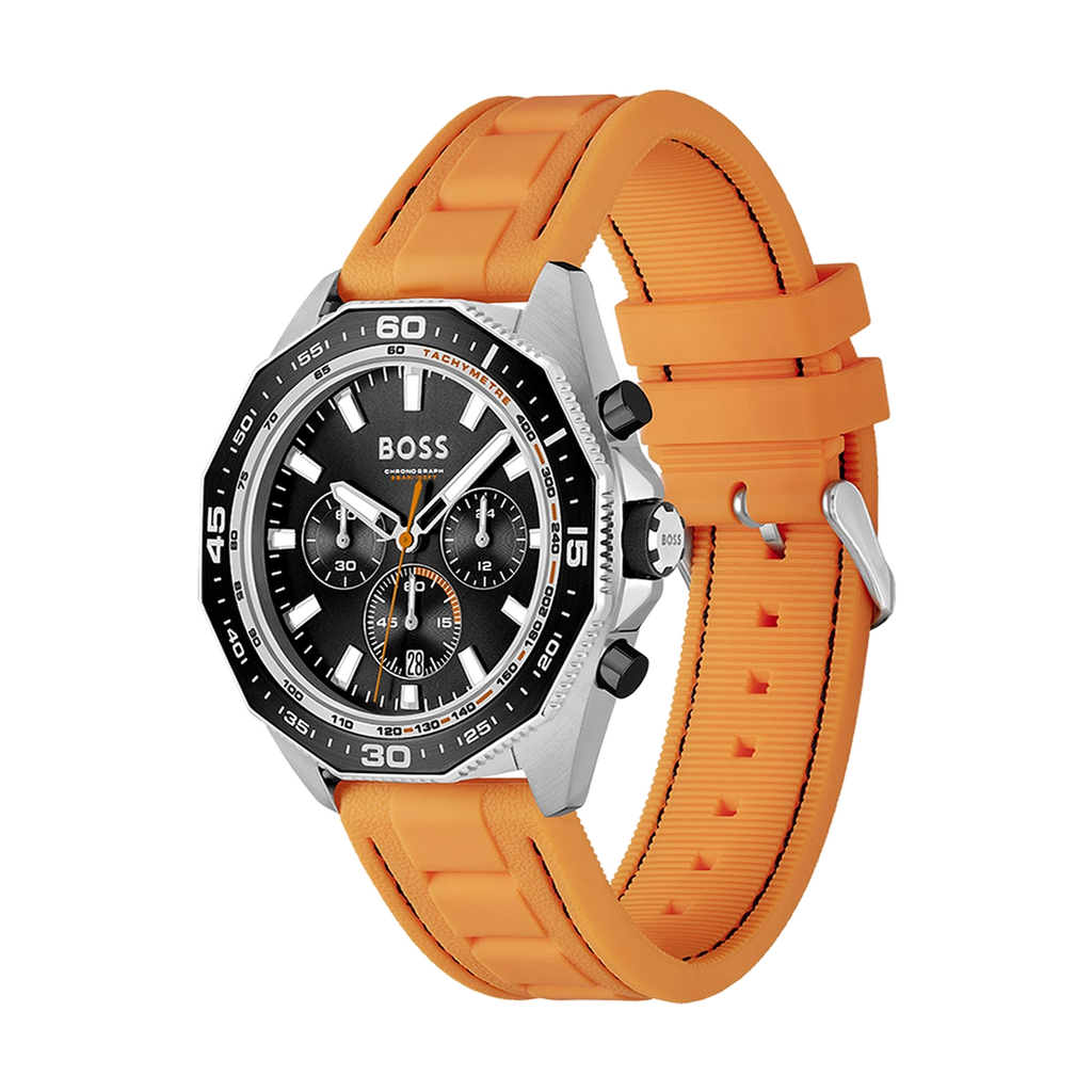Hugo Boss Energy Chronograph Quartz Black Dial Orange Rubber Strap Watch For Men - 1513970