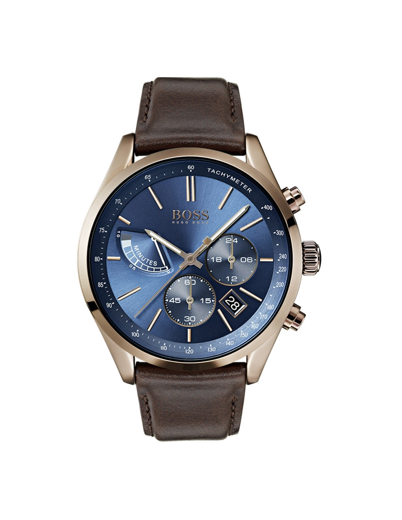 Hugo Boss Grand Prix Blue Dial Brown Leather Strap Watch for Men - 1513604