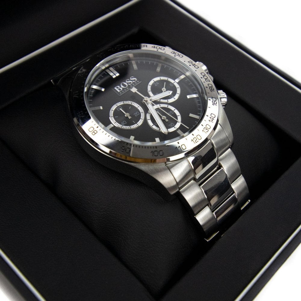 Hugo Boss Ikon Black Dial Silver Steel Strap Watch for Men - 1512965