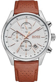 Hugo Boss 1513475 Grand Prix Men's Watch – White Dial & Brown Leather Strap