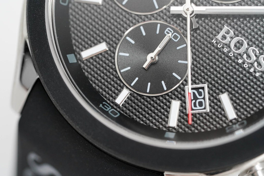 Hugo Boss Velocity Black Dial Black Leather Strap Watch for Men - 1513716