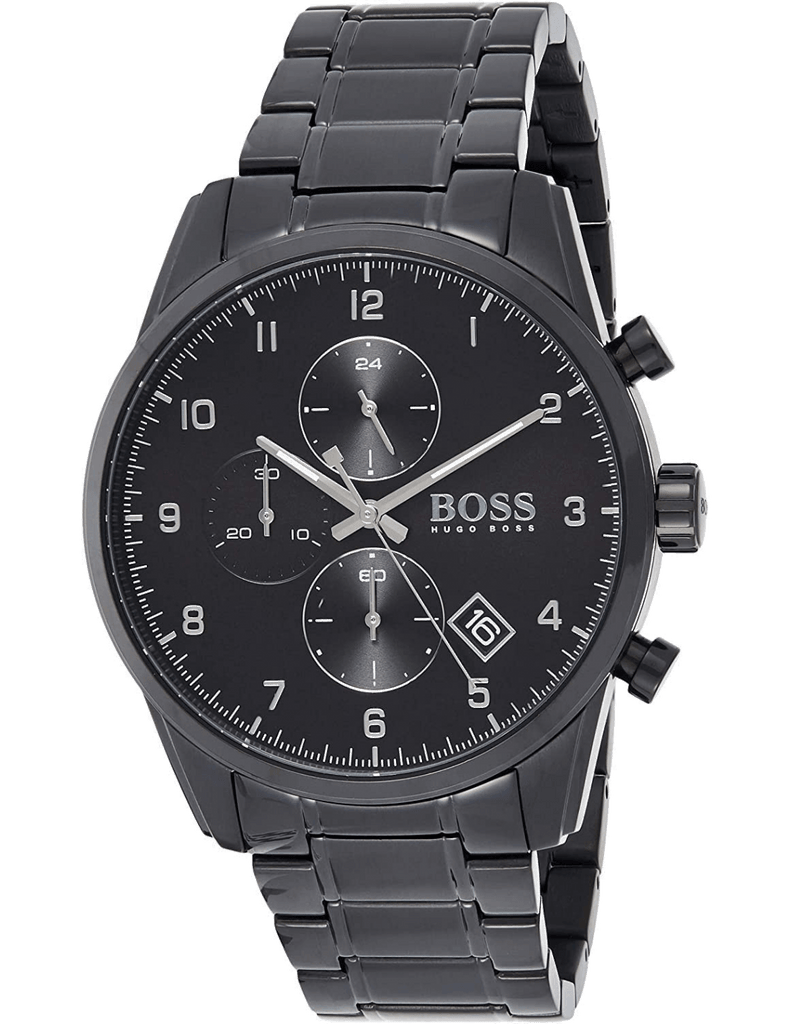 Hugo Boss Skymaster Chronograph Black Dial Black Steel Strap Watch for Men - 1513785