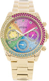 Guess Confetti Chronograph Rainbow Dial Gold Steel Strap Watch For Women - GW0483L4